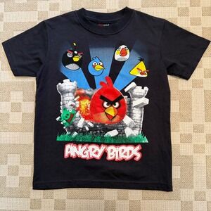 Southpole Angry Birds Graphic T-Shirt Kids Size M 5 Black Cotton Short Sleeve